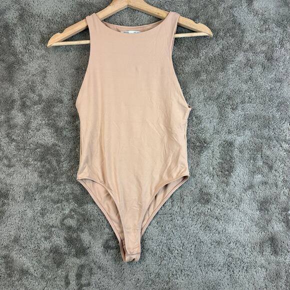 Zara Nude Beige High Neck Sleeveless Halter Bodysuit S Small - Picture 3 of 10
